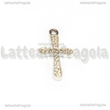 Ciondolo Croce con strass in metallo silver plated 25x14.5mm