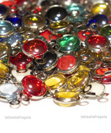 5 Connettori Tondi in Vetro e Acciaio Inox colori misti 12x7x3mm