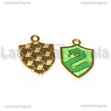 Ciondolo Stemma Serpeverde di Harry Potter in metallo dorato smaltato 23x16mm