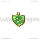 Ciondolo Stemma Serpeverde di Harry Potter in metallo dorato smaltato 23x16mm
