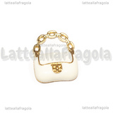 Charm Borsa in metallo argentato smaltato bianco 19.5x16mm