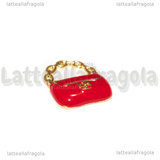 Charm Borsa in metallo argentato smaltato rosso 19.5x16mm