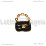 Charm Borsa in metallo argentato smaltato nero 19.5x16mm