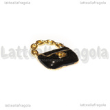Charm Borsa in metallo argentato smaltato nero 19.5x16mm