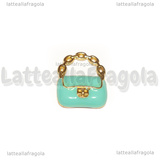 Charm Borsa in metallo argentato smaltato azzurro 19.5x16mm