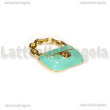 Charm Borsa in metallo argentato smaltato azzurro 19.5x16mm