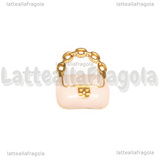 Charm Borsa in metallo argentato smaltato rosa 19.5x16mm