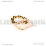 Charm Borsa in metallo argentato smaltato rosa 19.5x16mm