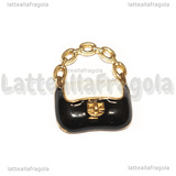 Charm Borsa in metallo argentato smaltato nero e bianco 19.5x16mm