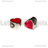 Cuore Smaltato Rosso in Acciaio Inox  foro largo 11x11.5x8mm
