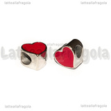 Cuore Smaltato Rosso in Acciaio Inox foro largo 11x11.5x8mm