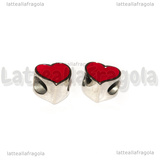 Cuore Smaltato Rosso in Acciaio Inox foro largo 11x11.5x8mm