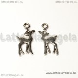 Charm cerbiatto double-face in metallo argento antico 21x10mm