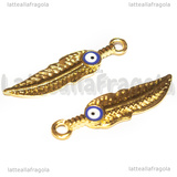 Ciondolo Piuma Occhio Greco smaltato in metallo dorato 35x8.7mm