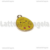 Ciondolo Uovo Pulcino in metallo dorato smaltato 22x14mm