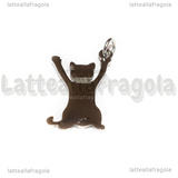 Ciondolo Gatto con collare glitter in Acciaio Inox 32x17mm
