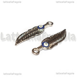 Ciondolo Piuma Occhio Greco smaltato in metallo argentato 35x8.7mm