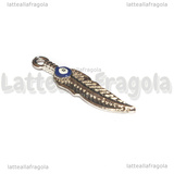Ciondolo Piuma Occhio Greco smaltato in metallo argentato 35x8.7mm