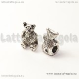 Orsetto foro largo in metallo argento antico 13.5x8mm