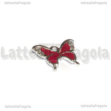 Ciondolo Farfalla con strass in metallo argentato smaltato rosso 19x15mm