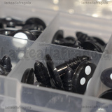 Scatola 100 Occhi Kawaii a vite in plastica con chiusura misure varie