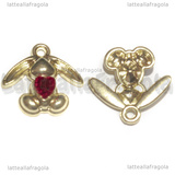 Ciondolo Coniglio Cuore Strass Rosso in metallo dorato 20x13mm