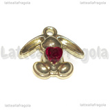 Ciondolo Coniglio Cuore Strass Rosso in metallo dorato 20x13mm
