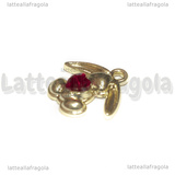 Ciondolo Coniglio Cuore Strass Rosso in metallo dorato 20x13mm