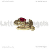 Ciondolo Coniglio Cuore Strass Rosso in metallo dorato 20x13mm