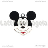 Ciondolo Topolino in metallo argentato smaltato 25x24mm