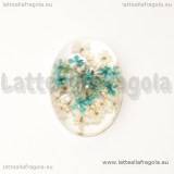 Cabochon in resina con veri fiori disidratati azzurri 25x18mm