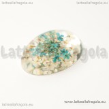 Cabochon in resina con veri fiori disidratati azzurri 25x18mm