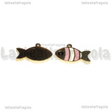 Charm Pesce in Acciaio Inox Dorato smaltato placcato oro 18K 8x12.5mm