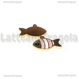 Charm Pesce in Acciaio Inox Dorato smaltato placcato oro 18K 8x12.5mm