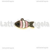 Charm Pesce in Acciaio Inox Dorato smaltato placcato oro 18K 8x12.5mm