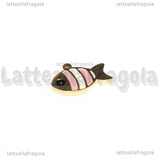 Charm Pesce in Acciaio Inox Dorato smaltato placcato oro 18K 8x12.5mm