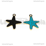 Ciondolo Stella Marina in Acciaio Inox Dorato smaltato azzurro 16x13mm