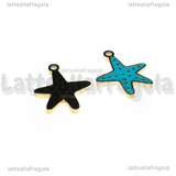 Ciondolo Stella Marina in Acciaio Inox Dorato smaltato azzurro 16x13mm