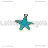 Ciondolo Stella Marina in Acciaio Inox Dorato smaltato azzurro 16x13mm