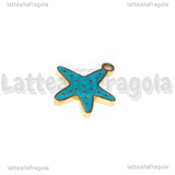 Ciondolo Stella Marina in Acciaio Inox Dorato smaltato azzurro 16x13mm