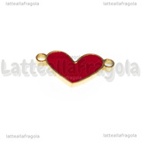 Connettore Cuore in Acciaio Inox Dorato smaltato rosso 8.5x16mm