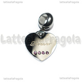 Ciondolo Cuore Forever in Acciaio Inox con strass rosa 13.5x14mm