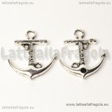 Charm Ancora double-face in metallo argento antico 22.5x19mm