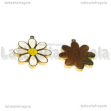 Ciondolo Fiore Margherita in Acciaio Inox Dorato smaltato 16.5x15mm