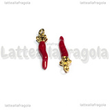 Ciondolo Cornetto Portafortuna 3D in Acciaio Dorato smaltato Rosso 19.5x5.5mm