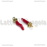 Ciondolo Cornetto Portafortuna 3D in Acciaio Dorato smaltato Rosso 19.5x5.5mm