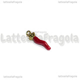 Ciondolo Cornetto Portafortuna 3D in Acciaio Dorato smaltato Rosso 19.5x5.5mm