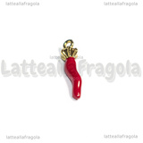 Ciondolo Cornetto Portafortuna 3D in Acciaio Dorato smaltato Rosso 19.5x5.5mm