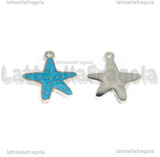 Ciondolo Stella Marina in Acciaio Inox smaltato azzurro 16x13mm