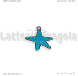 Ciondolo Stella Marina in Acciaio Inox smaltato azzurro 16x13mm